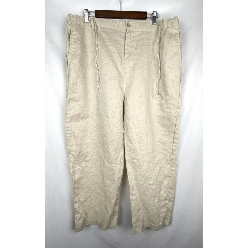Daniel Ellissa Mens 100% Linen Pants XL NWT Vintage Y2K Sand Beige Elastic Waist